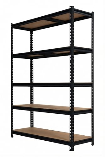 5-Tier Metal Adjustable Storage Shelving Unit, 2000 LBS Heavy-Duty Garage Shelve, 48'' x 24'' x 72'' Shelf Organizer for Garage, Kitchen, Bathroom Laundry, Closet (Black) - size: 48" L x 24" W x 72" H