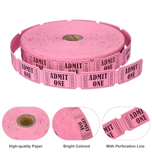 LLIKED 2000 Pink Raffle Tickets 1" x 2" Admit One Single Roll - size: 2000 Pink