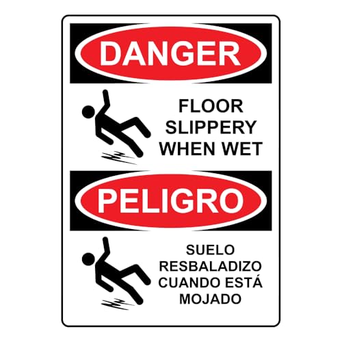 English + Spanish OSHA DANGER Floor Slippery When Wet Sign With Symbol Style 16162 Caution Metal Tin Sign 12x16 Inch for Safety - size: 12x16in/30x40cm