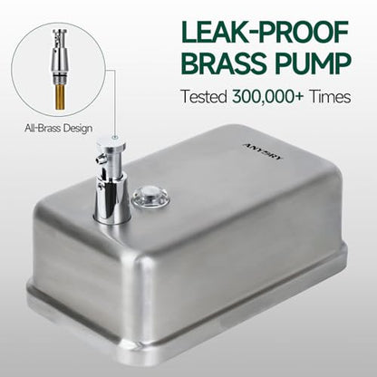 anydry Commercial Soap Dispenser Wall Mounted 37oz Brushed Stainless Steel - color: Brushed Stainless Steel