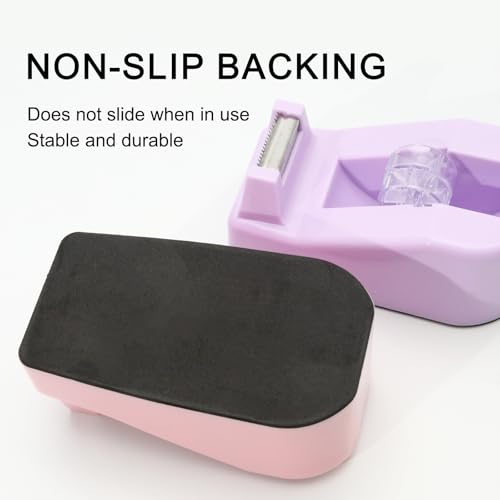 Desktop Tape Dispenser Heavy Duty Desk Accessories Floral Office Tape Dispensers, Weighted Non-Skid Base, Macaron Pink - color: Pink