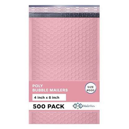 Light Pink Bubble Mailers 4x8, Poly Padded Envelopes #000, 500 Pack - color: Light Pink, size: 4"x8" / 500 Pack