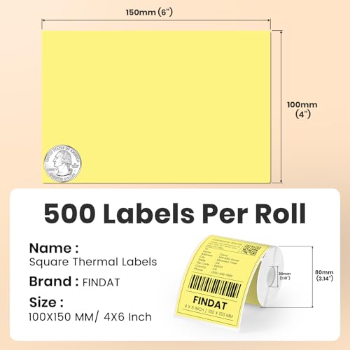 Direct Thermal Label Yellow Vinyl 4 x 6 Inch Printer Sticker 250 PCS - color: Yellow