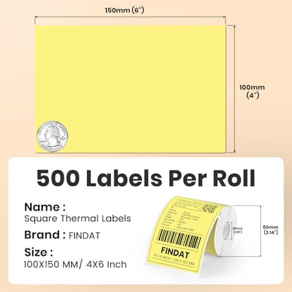 Direct Thermal Label Yellow Vinyl 4 x 6 Inch Printer Sticker 250 PCS - color: Yellow
