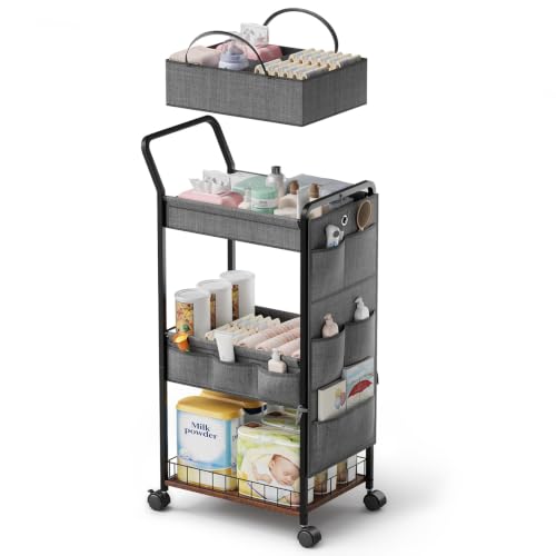 BBLIKE Diaper Caddy Organizer, Baby Cart with Basket and Side Pockets - style: Basket-Grey