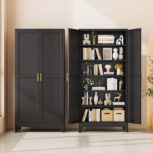 pozdeg 75" Black Widen Tall Steel Garage Storage Cabinet - color: Black, size: 17.99"D x 35.98"W x 75"H
