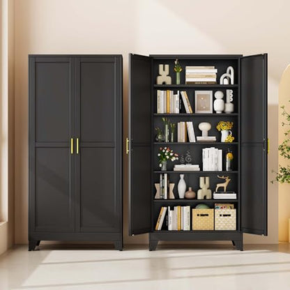 pozdeg 75" Black Widen Tall Steel Garage Storage Cabinet - color: Black, size: 17.99"D x 35.98"W x 75"H