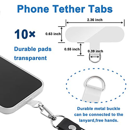 Phone Tether Tab, 10 Pieces Universal Phone Lanyard Patch Without Adhesive,Phone Lanyard Replacement Part for Cell Phone Strap(Transparent) - color: Transparent