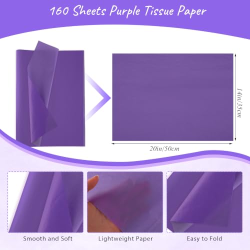 woric 160 Sheets Purple Tissue Paper for Gift Bags 20 x 14 Inch - color: Purple