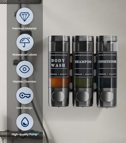 Cabo Deseado Shower Soap Dispenser Wall Mounted No Drill Shampoo Dispenser for Shower Wall Shampoo and Conditioner Dispenser Bathroom Hotel 3 * 350ml Gungray with Labels - color: Gungray