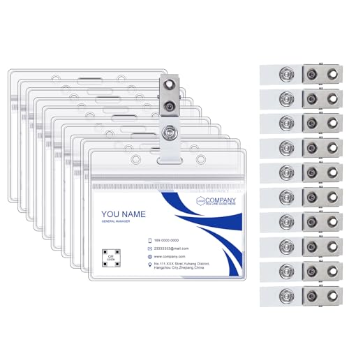 30 Packs ID Badge Holder with Metal Badge Clip, Plastic ID Card Holder for Badges with ID Badge Clip, Clear Name Badge Holder Horizontal Badge Holders with Badge Clips - size: 30 Sets(Badge Holder with Clip)