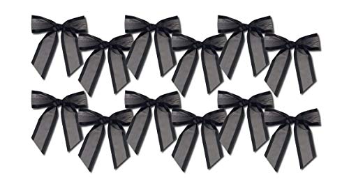 Pre-Tied Black Organza Bows - 4 1/2" Wide, Set of 12, Halloween, Fall - color: Black Organza