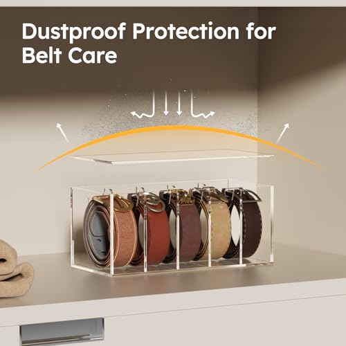 FEMELI Acrylic Belt Organizers for Closet 5-Slots Belt box with Dust Cover - size: 5 Compartments with Lid