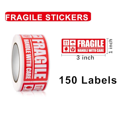 Fragile Handle with Care Stickers - Bold Red and White, 150-Pack for Moving Shipping Labels, Mailing Supplies - Packaging Protector for Delicate Items - color: Bold Fragile