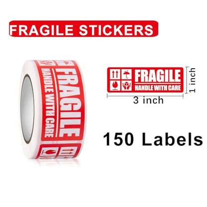 Fragile Handle with Care Stickers - Bold Red and White, 150-Pack for Moving Shipping Labels, Mailing Supplies - Packaging Protector for Delicate Items - color: Bold Fragile