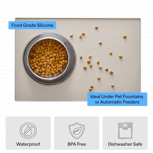 GORILLA GRIP Dog Food Mat, 100% Waterproof Silicone, 18.5x11.5 Beige - color: Beige, size: 18.5"l X 11.5"w
