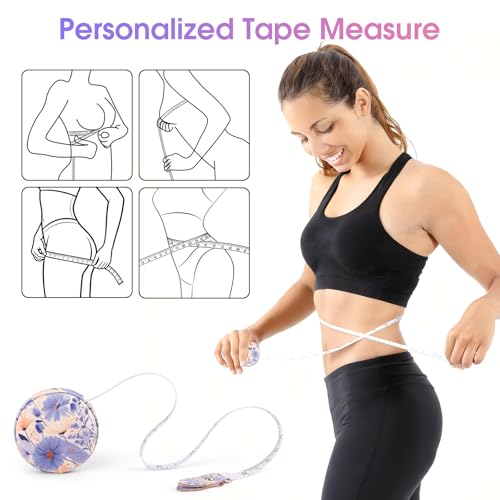 Retractable Mini Leather Tape Measure, Auto Retract Purple Flowers - color: Purple Flowers