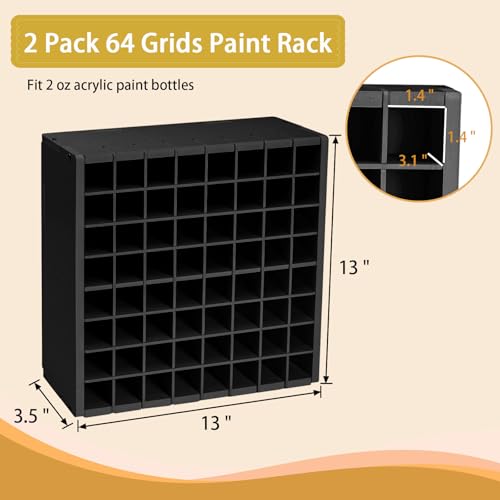 Krafetto 2 Pack 64-Grid Paint Organizer for 2 Oz Bottles, Wall Mount, Black - color: 2pcs black paint rack