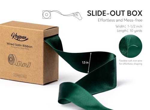 Keypan Green Satin Ribbon Double-Faced Wired 1-1/2 Inch x 10 Yards - color: Green, size: 1-1/2"