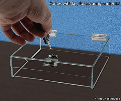 Acrylic Locking Display Case with Keys 9" x 9" x 2" Clear Square Countertop Tray with Lid for Artifacts Antiques Collectibles Jewelry Currency and Coins by Marketing Holders - size: 9"w x 9"d x 2"h