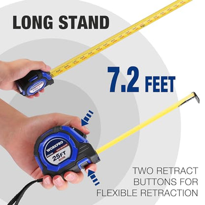 WORKPRO 25FT Auto-Lock Tape Measure, 1/8 Fractions Measuring Tape - color: Blue, size: 7.6 m