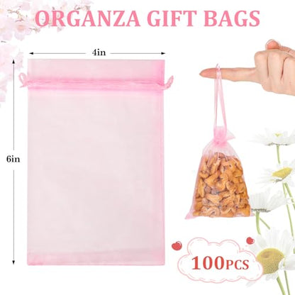 ENNIYU 100pcs Organza Gift Bags, Pink Satin Drawstring Mesh Gift Bag, 4 x 6 inches Wedding Christmas Favors Gift Bags Jewelry Pouches - color: Pink