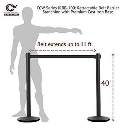 CCW Set of 2 Crowd Control Retractable Belt Barrier Stanchions, 7.5 Ft - color: Green and White Diagonal, size: 7.5 Foot