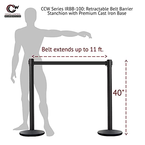 CCW Set of 2 Crowd Control Retractable Belt Barrier Stanchions, 7.5 Ft - color: Black, size: 7.5 Foot