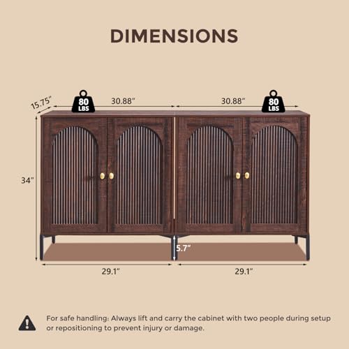 IFGET 123.5" W Modern Arched Sideboard Buffet Cabinet with Storage, Brown - color: Brown, size: 4 Pieces