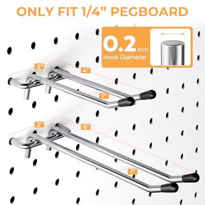 INCLY 36 Pack 4/6 Inch Double Arm Pegboard Hooks, 1/4" Heavy Duty - color: Silver