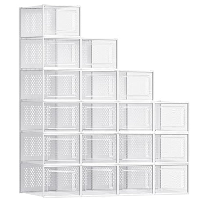 SONGMICS Shoe Boxes, Clear Plastic Sneaker Box, Pack of 18 - color: Transparent + White, size: XXL-18pcs