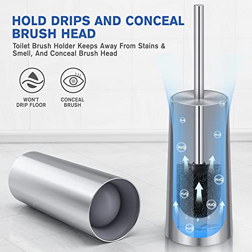 Toilet Brush and Holder, 2 Pack Toilet Brush Stainless Steel, Toilet Bowl Brush for Bathroom Toilet-Ergonomic, Elegant,Durable (Silver) - color: Silver