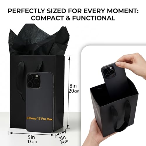 Aosric Black Gift Bags with Tissue Paper, 30 Pack, 5x3x8 Inch - color: Black