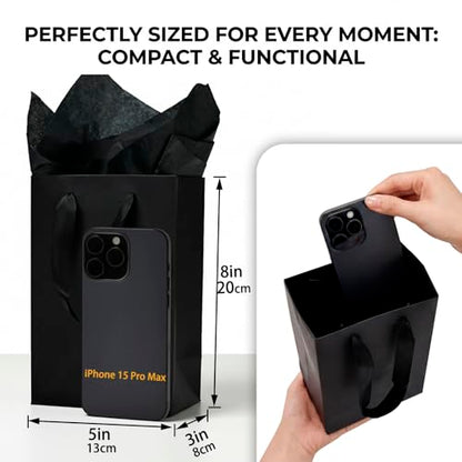 Aosric Black Gift Bags with Tissue Paper, 30 Pack, 5x3x8 Inch - color: Black