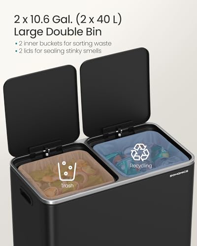 SONGMICS Trash Can, 2 x 10.6 Gallon (2 x 40 L), Black - color: Black, size: 2 x 10.6 Gallon