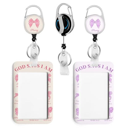 2 Pack Bow ID Badge Holder with Clip Badge Reels - color: 2 Pack-bow