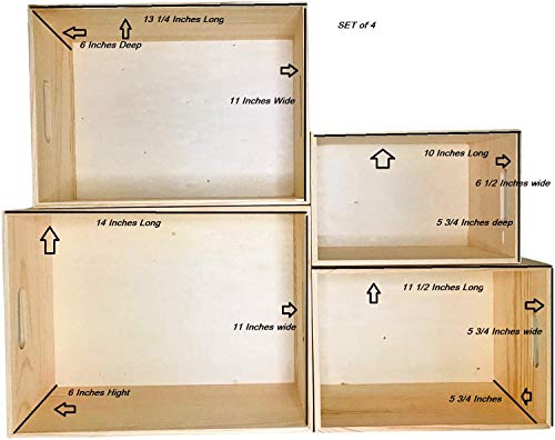 Unfinished Wooden Crates 4 Pack - Nesting Pine Wood Boxes with Handles - color: Unfinished