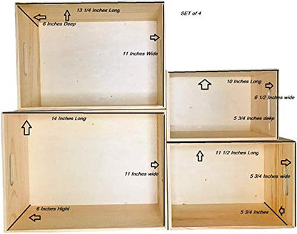 Unfinished Wooden Crates 4 Pack - Nesting Pine Wood Boxes with Handles - color: Unfinished
