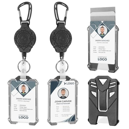 2 Pack Heavy Duty Retractable Badge Reel with ID Card Holder - style: 2 Set Heavy Duty Badge Holder