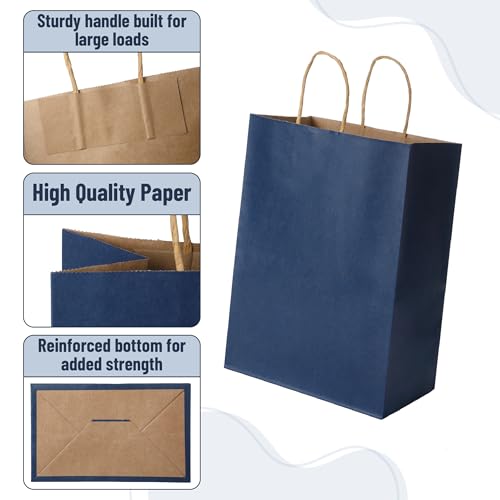 Mr. Pen- Paper Gift Bags with Handles, 32 Pack, 7.6" x 4.7" x 10.6" - color: Navy Blue, size: 32 Pack
