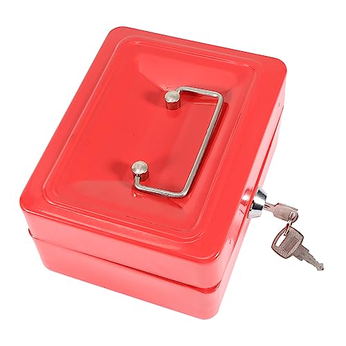 Mini Home Box 1Pc Portable Steel Petty Lockable Cash Money Key Lock Type Security Box Household with 2 Keys for Daily Use Traveling(Red)
