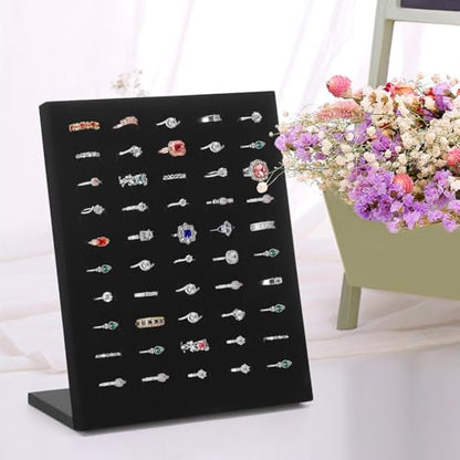 KUKUVR Velvet L-Shaped 50 Slots Ring Earring Holder Display Stand (Black) - color: Black