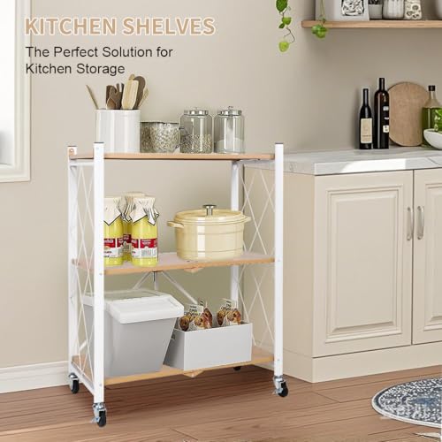 Hershii 3-Tier Foldable Storage Shelves with Wheels Heavy Duty Metal Shelf - size: 3-Tier (35.2 X 27.5 X 13.38 IN)