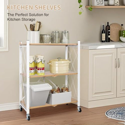 Hershii 3-Tier Foldable Storage Shelves with Wheels Heavy Duty Metal Shelf - size: 3-Tier (35.2 X 27.5 X 13.38 IN)