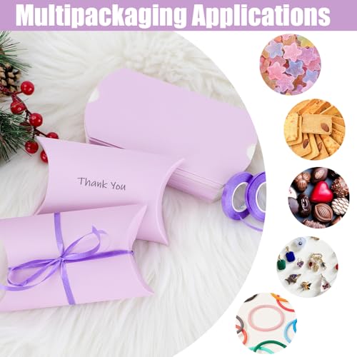 WCHOSOZH 30Pcs Pillow Boxes, Kraft Paper Gift Boxes with Ribbon Purple - color: Purple