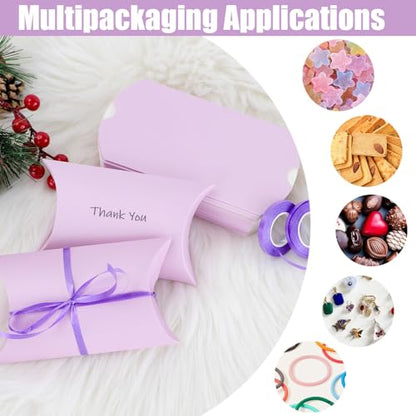 WCHOSOZH 30Pcs Pillow Boxes, Kraft Paper Gift Boxes with Ribbon Purple - color: Purple