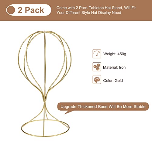 uxcell Metal Hat Display Stand 2 Pack Tabletop Hat and Wig Rack Modern Women Closet Holder for Baseball Cap, Fedora Hat, Cowboy Hat - Gold - color: Gold