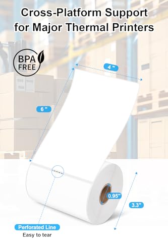 4x6 Thermal Labels - Waterproof Shipping Labels for Thermal Printers, 250/Roll, 4 Rolls, White (Packaging/Mailing/Inventory) - size: 4 Rolls 丨 1000 Labels