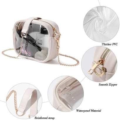 TOBVZOO Clear Bag Stadium Approved, Crossbody Transparent Bag for Concerts Sports Events, Purses for Men & Women - color: Beige - Gold Chain