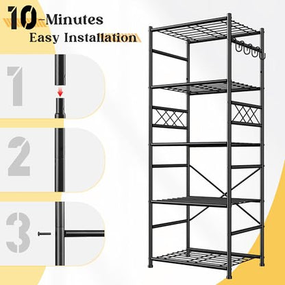DurayLoly Metal Shelving with Hooks & Side Panel for Pantry Storage, 5-Tier - size: 17.7" W x 11.81" D x 58.26" H (5T)